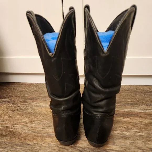 Vintage Durango Black Leather Slouch Cowboy Boots Metal Toe 7M Western Grunge - Picture 7 of 9